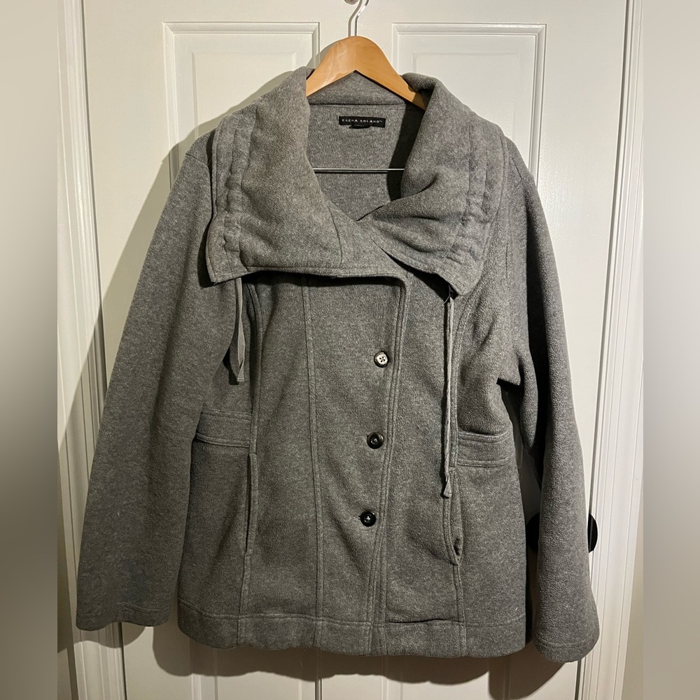 Elena Solano Gray Fleece Women’s Jacket Button Front